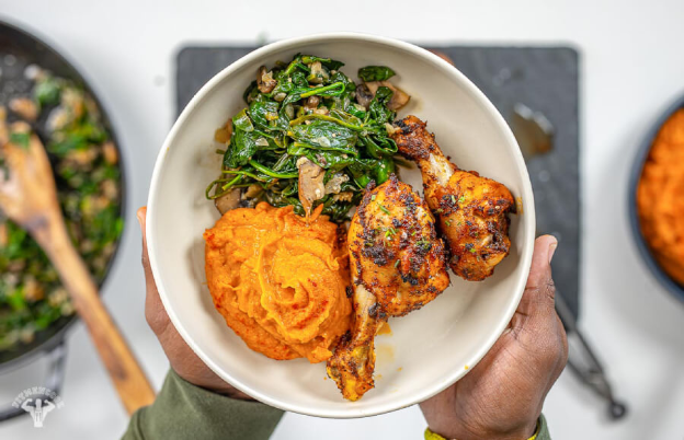 Grilled chicken and mustard greens