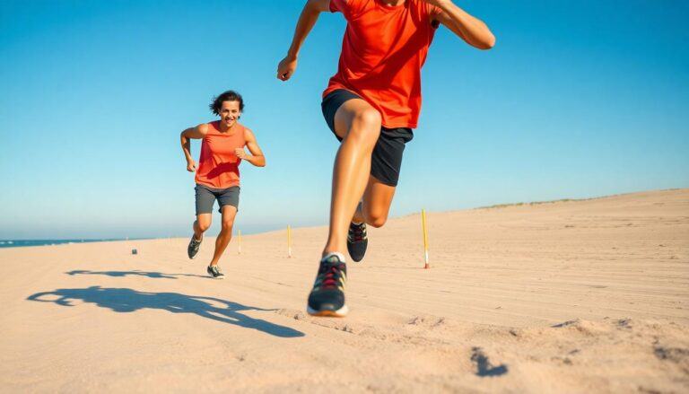 People running in the desert showing off their agility.