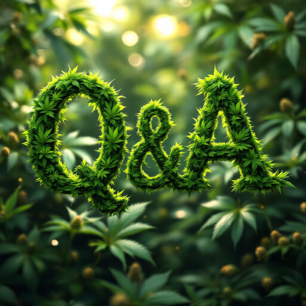 The letters Q&As written in marijuanao leaves in green cannabis colors. 