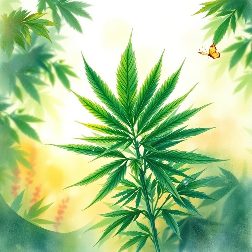 serene watercolor cannabis garden