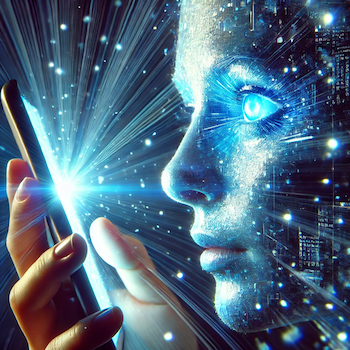 Image of a person being exposed to blue light through a smart phone