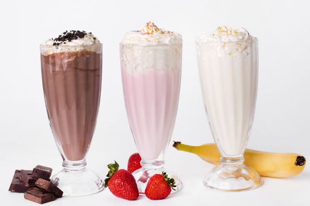 Milkshake on the table - Chocolate, Strawberry and Vanilla
